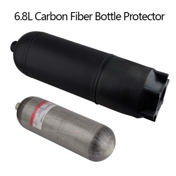 6.8L Carbon Fiber Cylinder Protective Case – Black Rubber, 2.5mm Thick, with 6-Angle Base, for PCP, Diving & Industrial Use