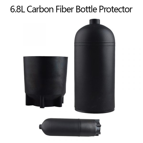 6.8L Carbon Fiber Cylinder Protective Case – Black Rubber, 2.5mm Thick, with 6-Angle Base, for PCP, Diving & Industrial Use