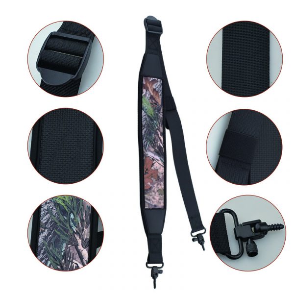 Adjustable 2-Point Tactical Sling – Nylon Webbing, Screw-Lock Swivel Hooks, Padded Shoulder, 55–110cm, Black/Camouflage